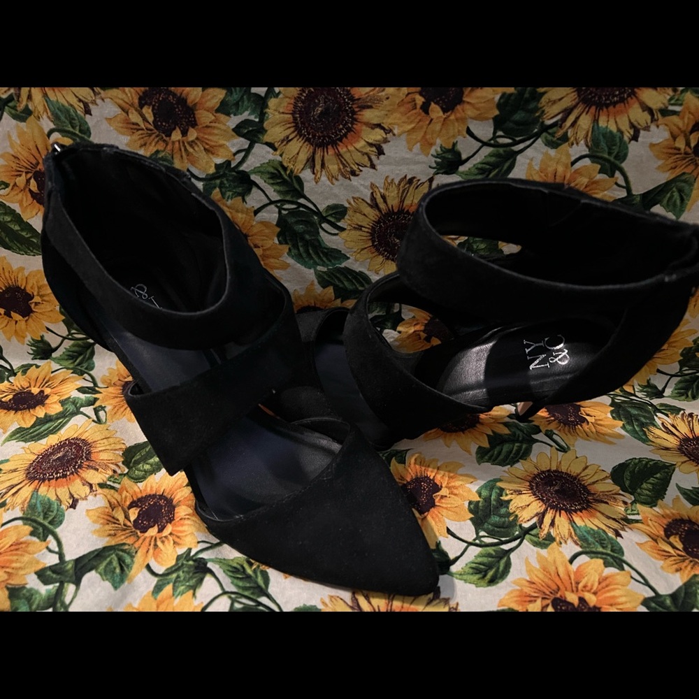 Black strap heels